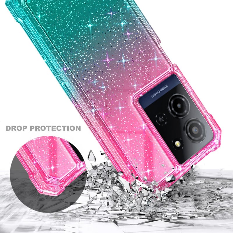 WDHD Compatible with TCL K32 5G & K33 5G Phone Case Glitter Pink/Aqua | Full-Body Protective Shockproof Rugged Bumper Cover with Screen Protector, Raised Corners Drop Protection - Image 5